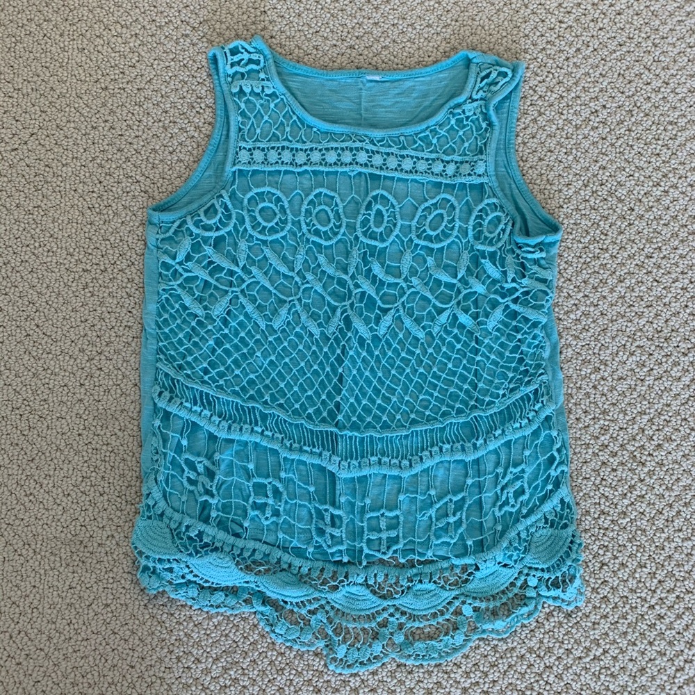 Blue Cotton Tank Top with Thread Details